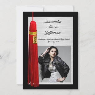 Invitación Tassel rojo con el partido de graduación fotográfi