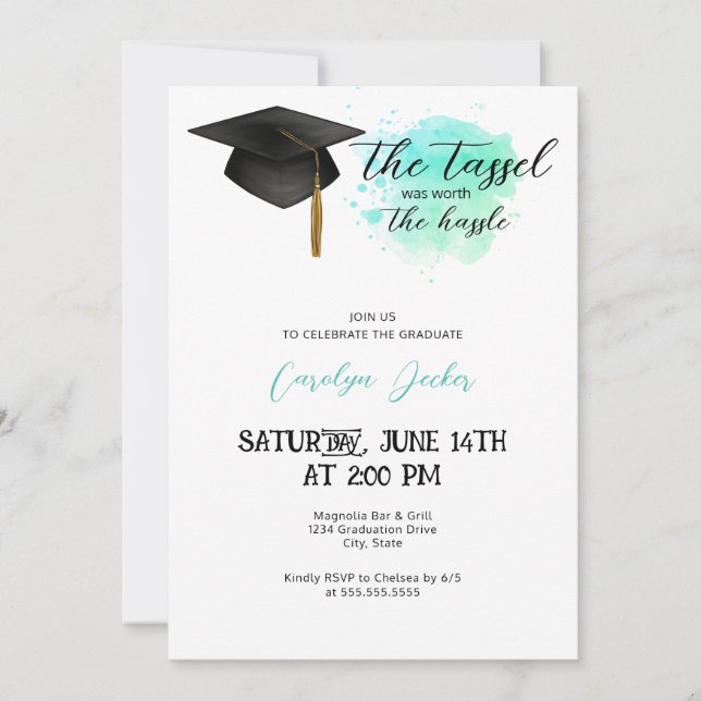 Invitación Tassle Worth The Hassle Graduation (Anverso)