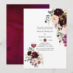 Invitación Tasting de vino floral Berry y Blush para parejas