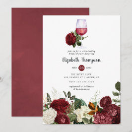 Invitación Tasting de vino floral rojo borgoña para despedida