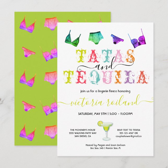 Invitación Tatas y ducha de novia de la lencería Tequila (Anverso / Reverso)