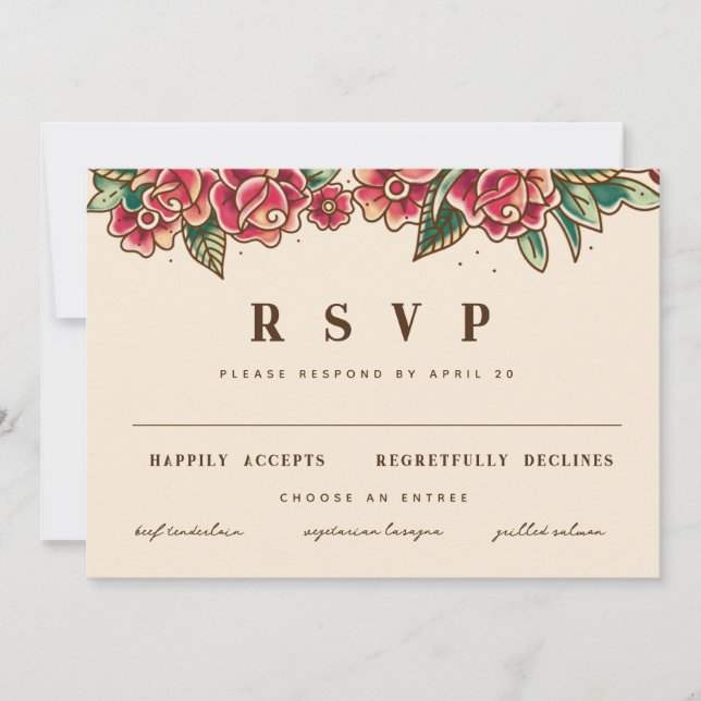 Invitación Tattoo Art, Rosa de la vieja escuela (Anverso)