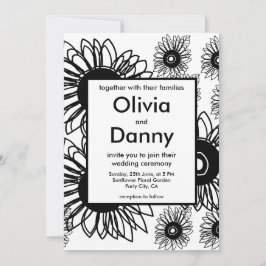 Invitación Tattoo Floral de girasol negro Tatuto blanco Boda