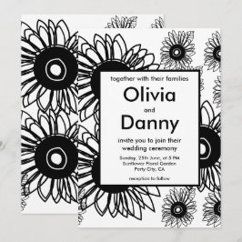 Invitación Tattoo Floral de girasol negro Tatuto blanco Boda