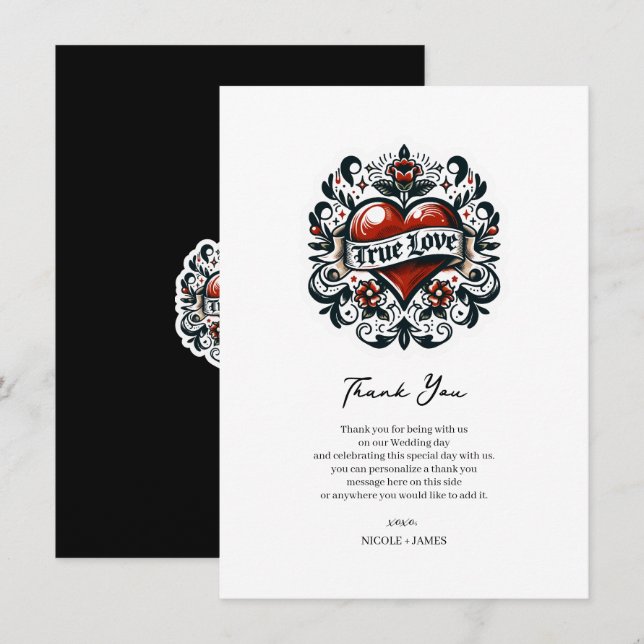 Invitación Tatuaje de Calcomanía de Corazón de Amor Verdadero (Anverso / Reverso)