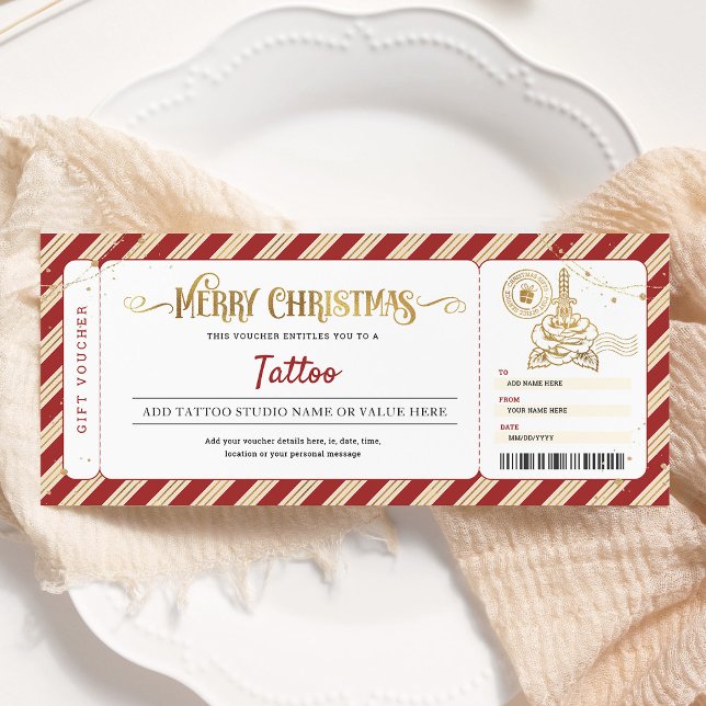 Invitación Tatuaje Inflado Navidades de regalo Ticket Voucher (Subido por el creador)