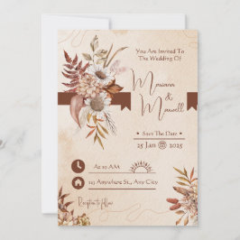 Invitación Taupe Autumn Modern Watercolor Terracotta Boda