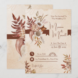 Invitación Taupe Autumn Modern Watercolor Terracotta Boda