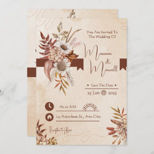 Invitación Taupe Autumn Modern Watercolor Terracotta Boda