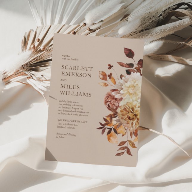 Invitación Taupe Boda Floral de Terracotta Fall Modern Fall (Taupe Modern Fall Terracotta Floral Wedding Invitation by Painted Paperie
)