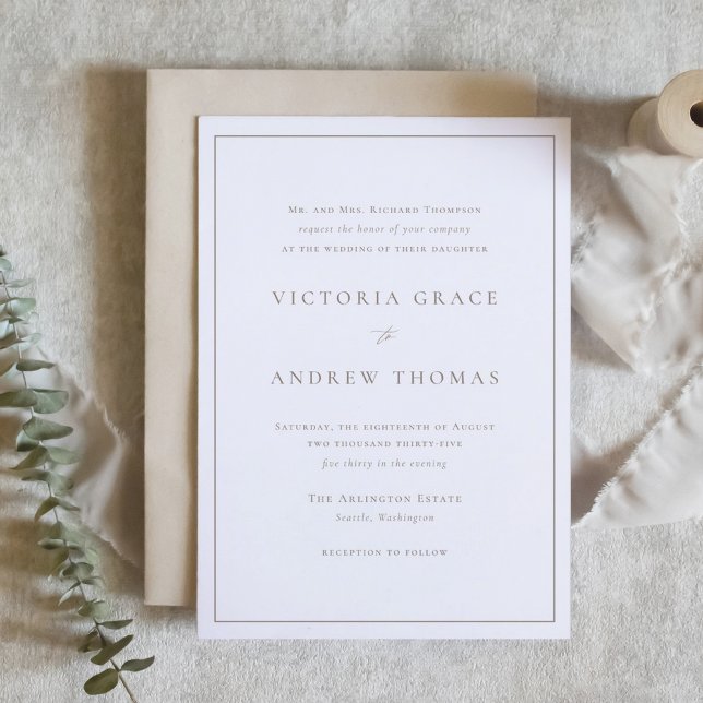 Invitación Taupe Boda formal de tipografía simple (Taupe Simple Typography Formal Wedding Invitation)
