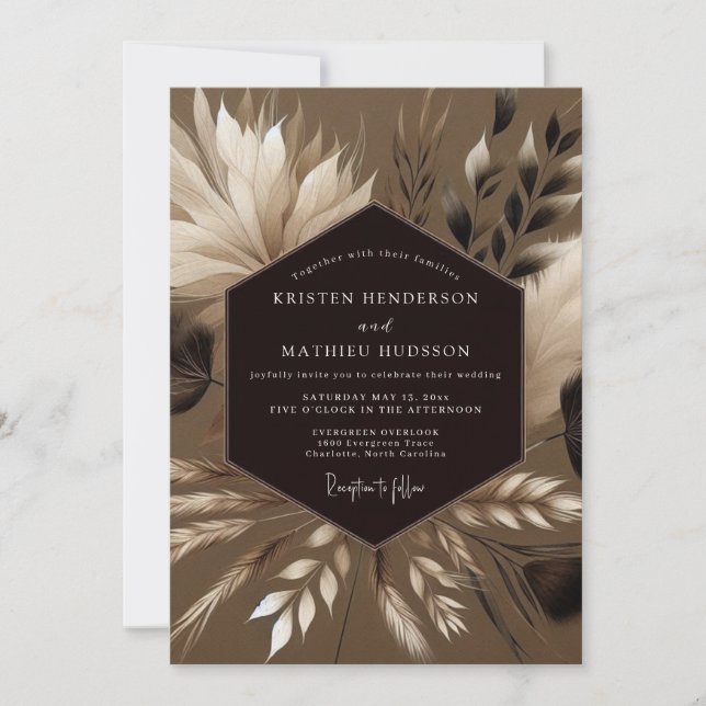Invitación Taupe Bohemian Pampas Wedding (Anverso)