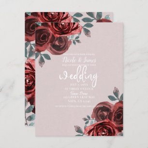 Invitación Taupe Burgundy Watercolor Rosas Greenery Boda