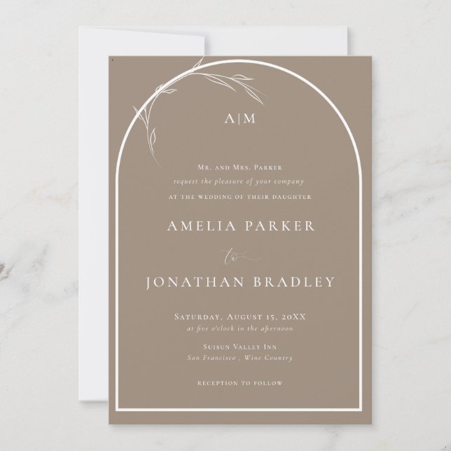 Invitación Taupe clásico moderno | Boda formal (Anverso)