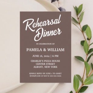 Invitación Taupe estilo sencillo Boda ensayo Cena