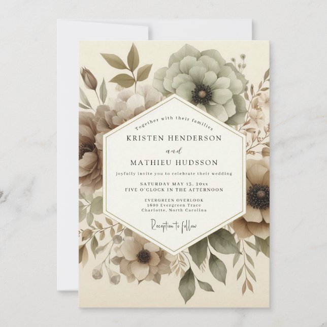 Invitación Taupe Ethereal Bloom Wedding (Anverso)