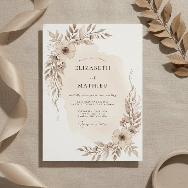 Invitación Taupe Ethereal Botanical Wedding (Subido por el creador)
