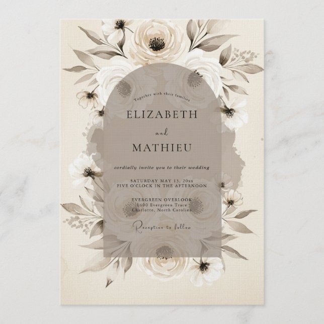 Invitación Taupe Ethereal Flora Wedding (Anverso)