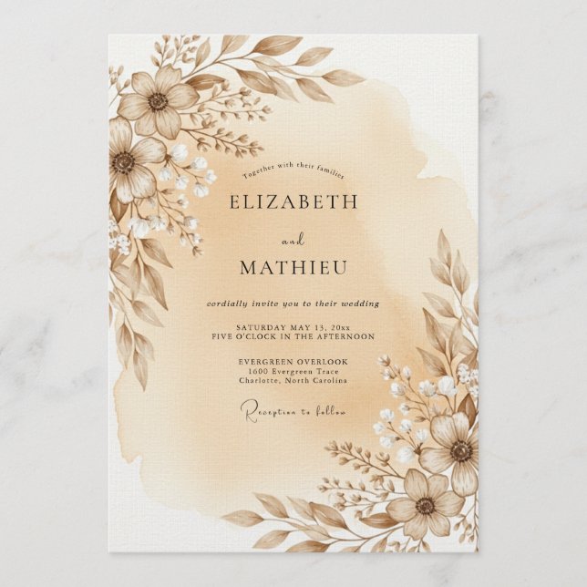 Invitación Taupe Ethereal Floral Wedding (Anverso)