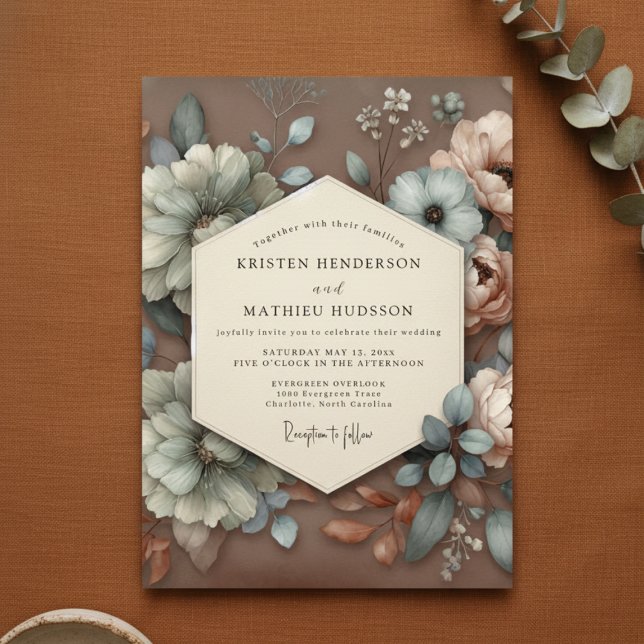 Invitación Taupe Floral Bloom Wedding (Subido por el creador)
