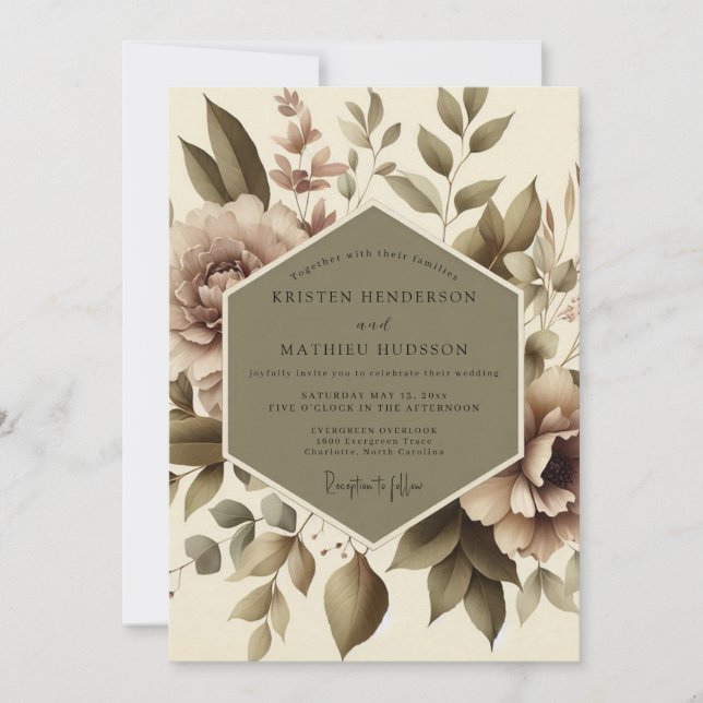 Invitación Taupe Floral Botanical Wedding (Anverso)