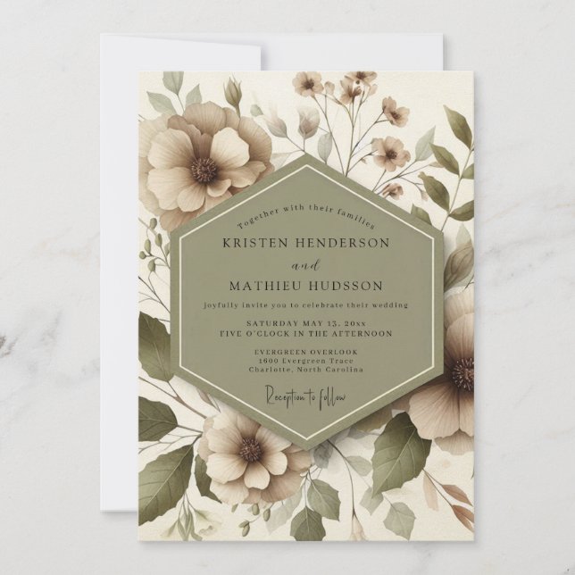 Invitación Taupe Floral Ethereal Wedding (Anverso)