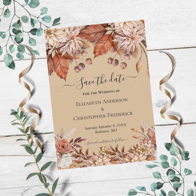 Invitación Taupe Floral Terracotta Wedding Save The Date (Subido por el creador)