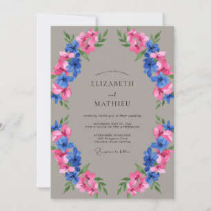 Invitación Taupe Fuchsia Azul Bodas Pintadas