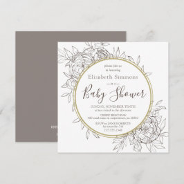 Invitación Taupe & Gold Peony Moderno Floral Toile Baby Showe
