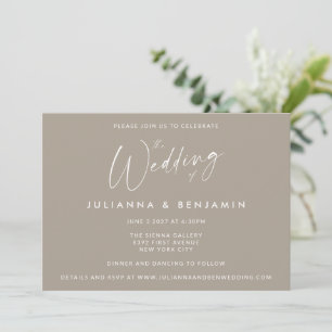 Invitación Taupe Gris Beige Minimalista Letra Moderna Boda