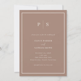 Invitación Taupe Minimal and Chic Creamy White Border Wedding
