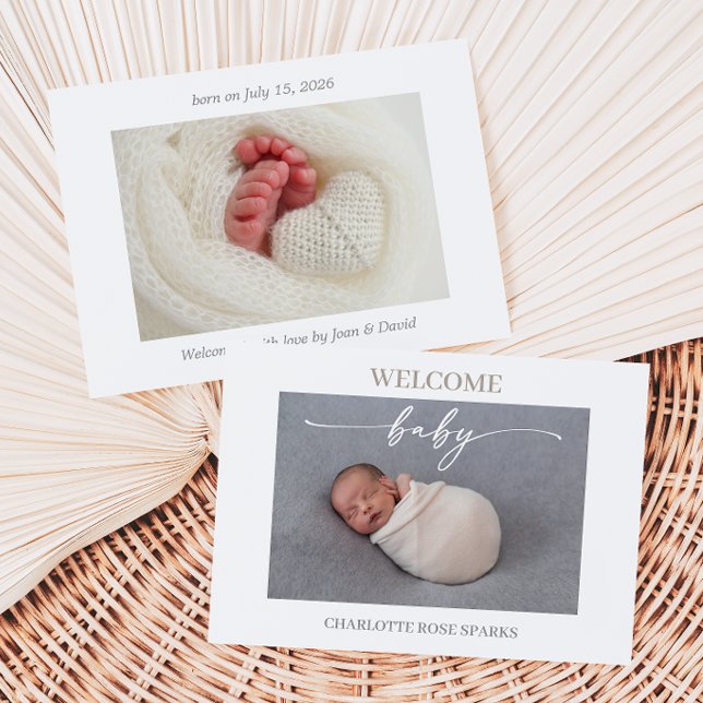 Invitación Taupe Minimal Welcome Baby Photo Announcement Card (Subido por el creador)
