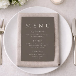 Invitación Taupe Minimalist Wedding Menu Card