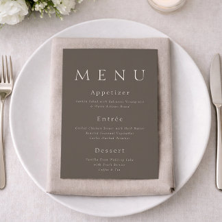 Invitación Taupe Minimalist Wedding Menu Card