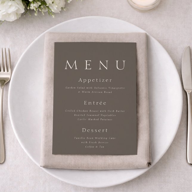 Invitación Taupe Minimalist Wedding Menu Card (Subido por el creador)