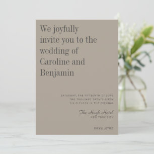Invitación Taupe minimalista elegante y Boda Gris moderno