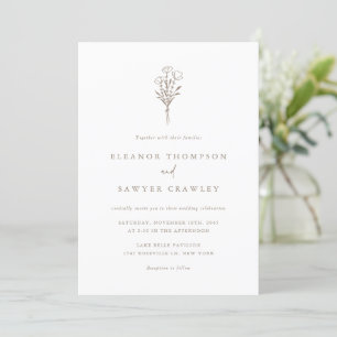 Invitación Taupe Minimalista Floral Bouquet QR Boda de código