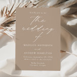 Invitación Taupe Modern Elegance Boda<br><div class="desc">Minimalista y moderna invitación a la boda con los detalles de su boda en letras simples y blancas con "el boda de" en un elegante guión de caligrafía. El fondo de la clase puede cambiarse a un color de su elección. Diseñado para coordinar con nuestra colección de bodas Modern Elegance....</div>