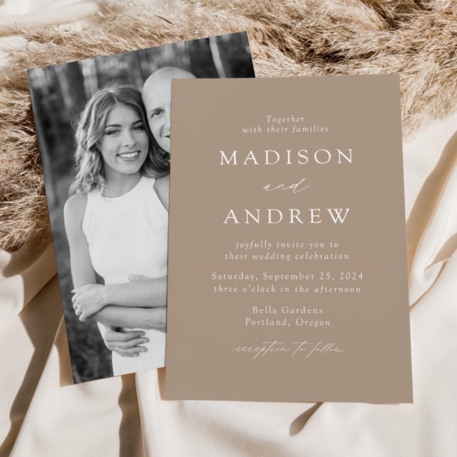 Invitación Taupe Modern Elegance Photo Boda (Subido por el creador)