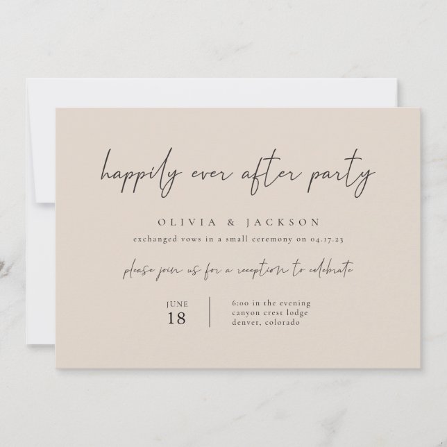 Invitación Taupe Modern Feliz Nunca Después De Invitar Al Par (Anverso)