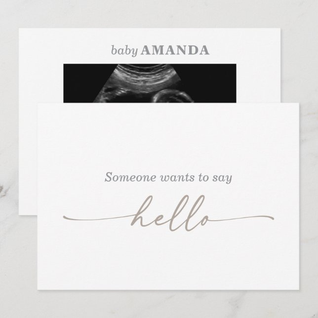 Invitación Taupe Muted Gray Ultrasound Photo Pregnancy Card (Anverso / Reverso)