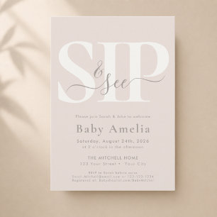Invitación Taupe Natural Escritura Simple Boho Brindis y Mira