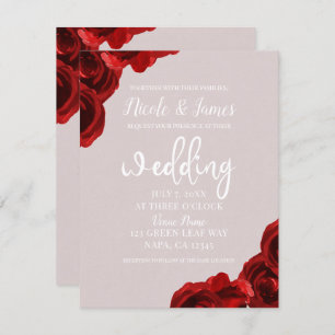 Invitación Taupe Rubor Red Watercolor Rosas Boda moderno