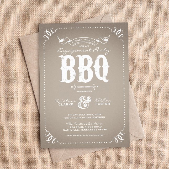 Invitación Taupe Rustic Engagement Party BBQ (Subido por el creador)