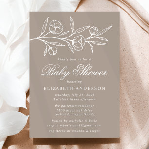 Invitación Taupe Sketree Floral Baby Shower