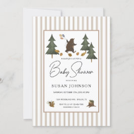 Invitación Taupe Tan Brown Woodland Bear Baby Boy Shower