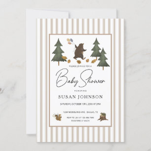 Invitación Taupe Tan Brown Woodland Bear Baby Boy Shower