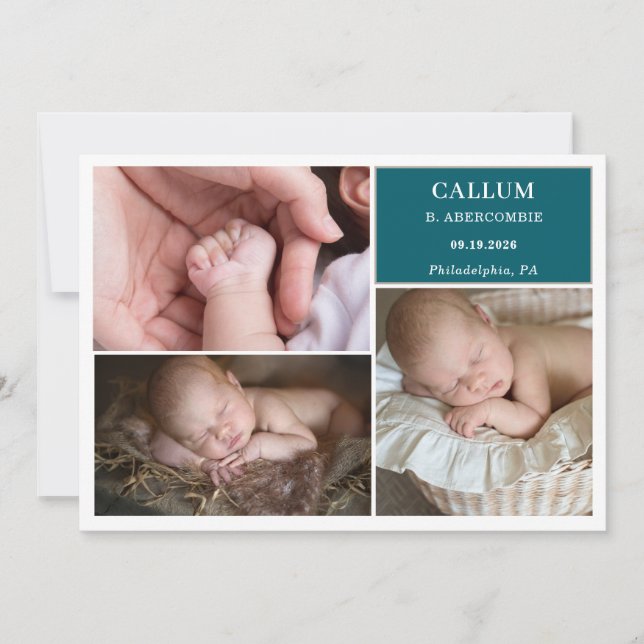 Invitación Taupe Teal Baby Photo Collage Announcement Card (Anverso)