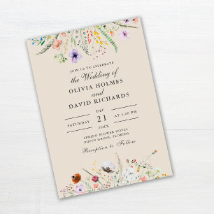Invitación Taupe Watercolor Wildflower Meadow Boda