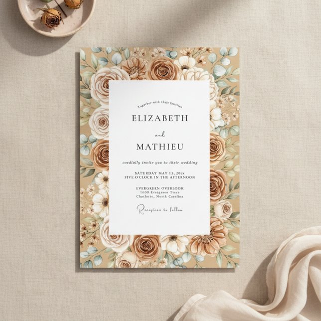 Invitación Taupe & White Rustic Bloom Wedding (Subido por el creador)